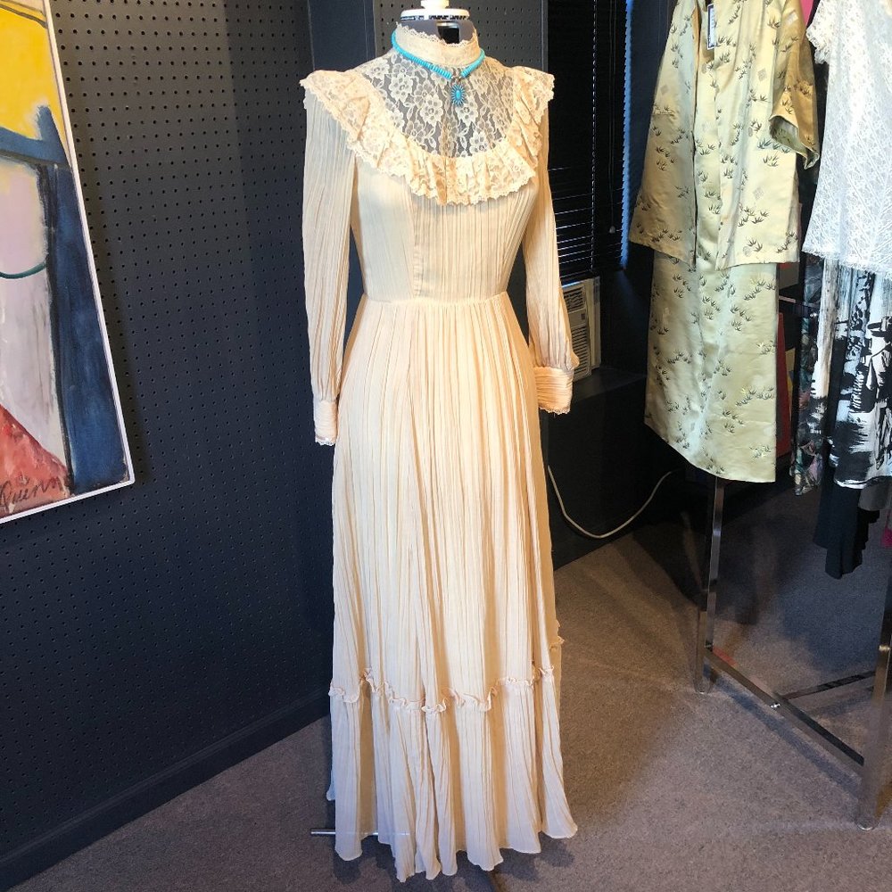 VTG 70s Candi Jones Gauze/Lace Boho Maxi Dress - Picture 3 of 14